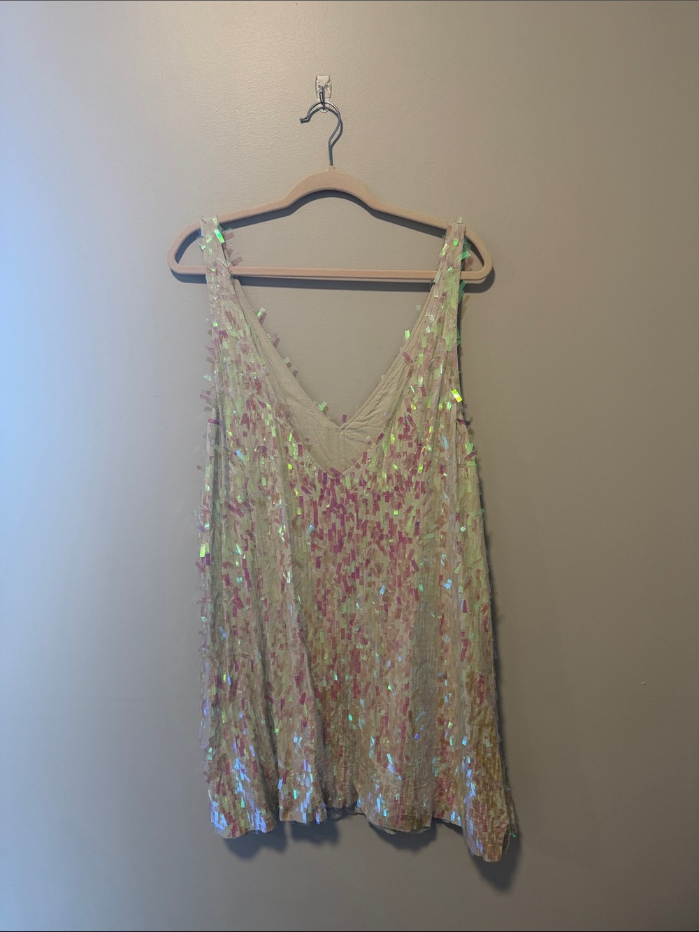 Free People Iridescent Sequin Slip Dress in Pale Pink/Green - Picture 2 of 2